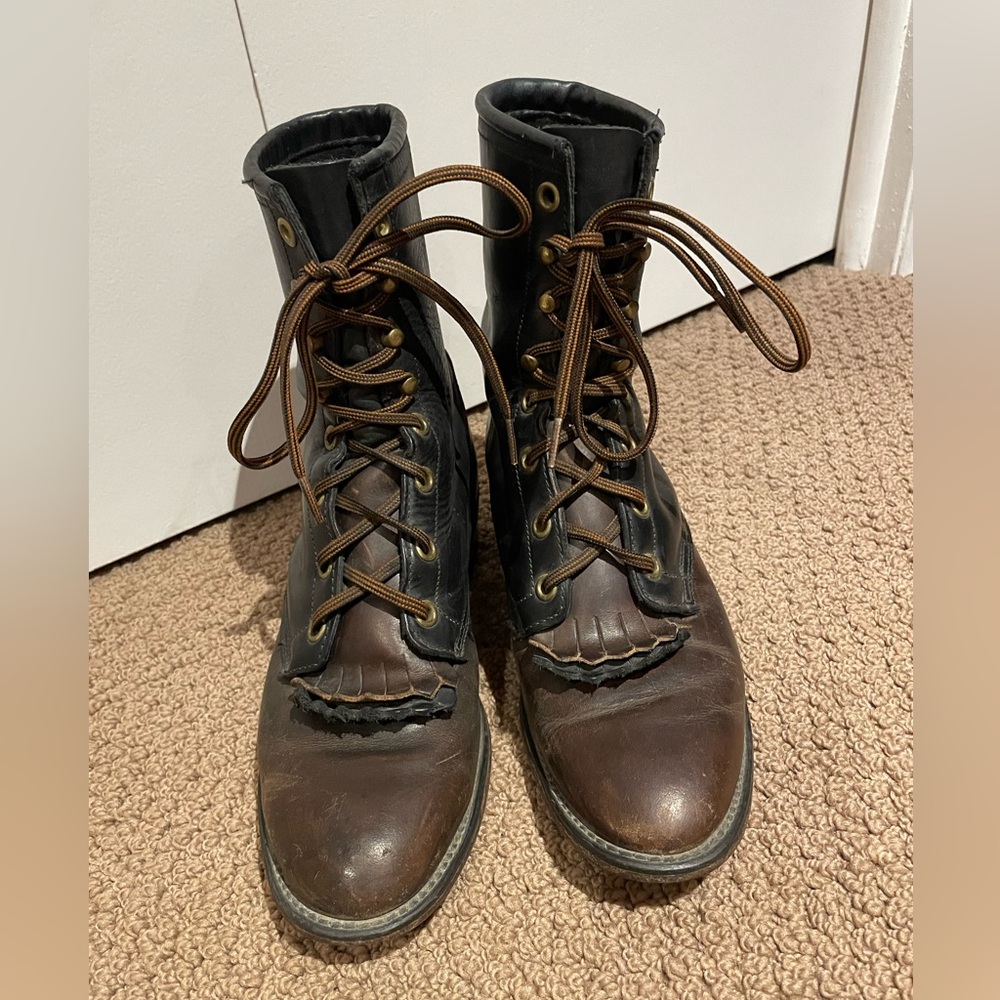 Ariat Brown and Black Leather Lace Up Roper Boots